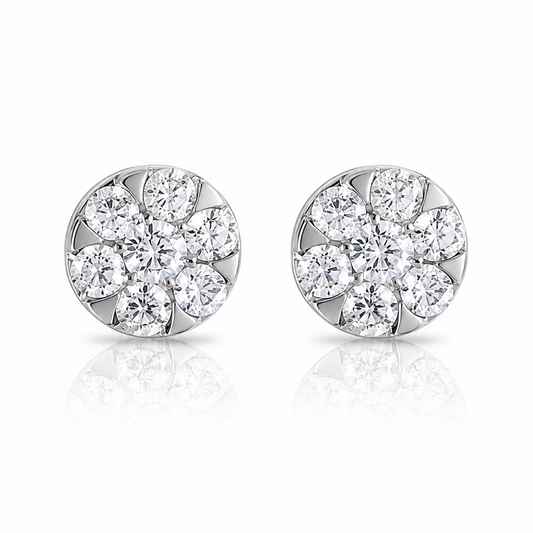 White Gold Diamond Cluster Stud Earrings