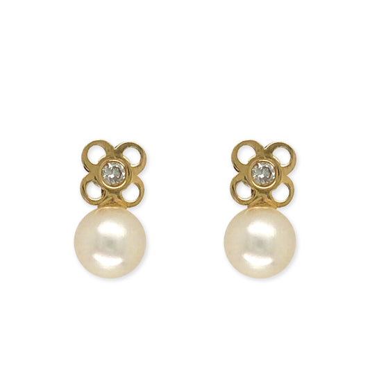 Flower Pearls & Diamond Earrings