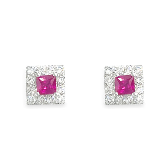 Square Diamonds And Rubies Earrings