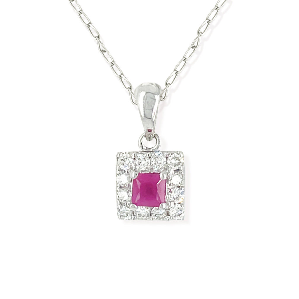 Square Diamond And Rubies Necklace