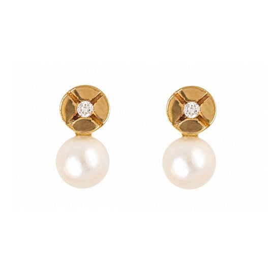 Pearl Drop Diamond and Gold Earrings