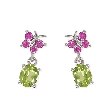 Pink sapphire Butterfly and Peridot Earrings