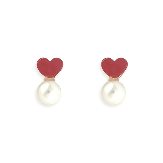 Red Heart Pearl Earrings