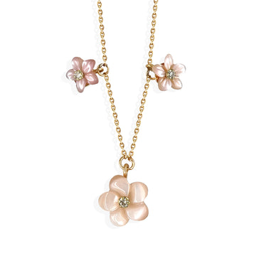 Coral Pink Floral Pearl & Diamond Necklace
