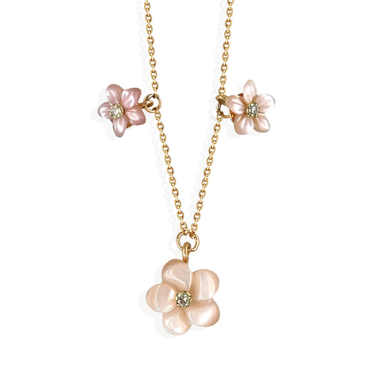 Coral Pink Floral Pearl & Diamond Necklace