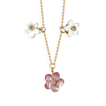 White & Coral Pink Floral Pearl Necklace