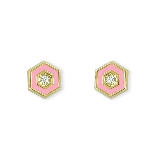 Pink Hexagon Earring