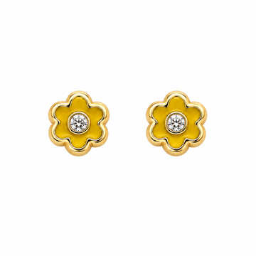 Yellow Flower Diamond Earrings