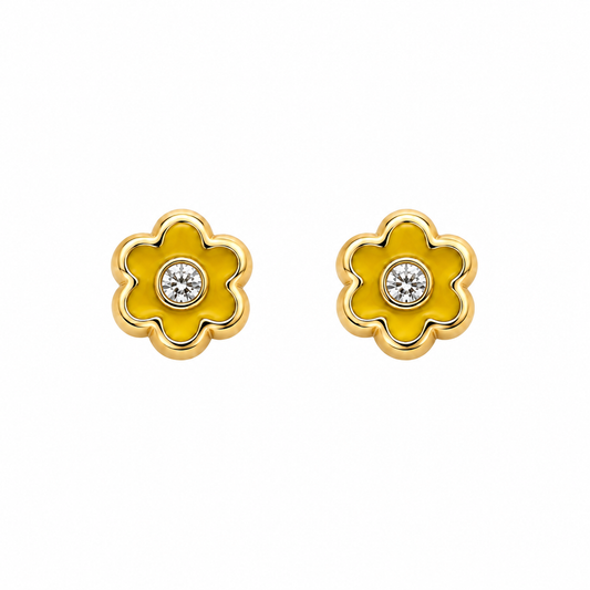 Yellow Flower Diamond Earrings