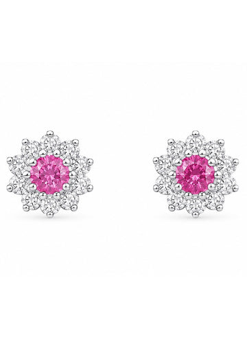 Ruby Floral Diamond Stud Earrings