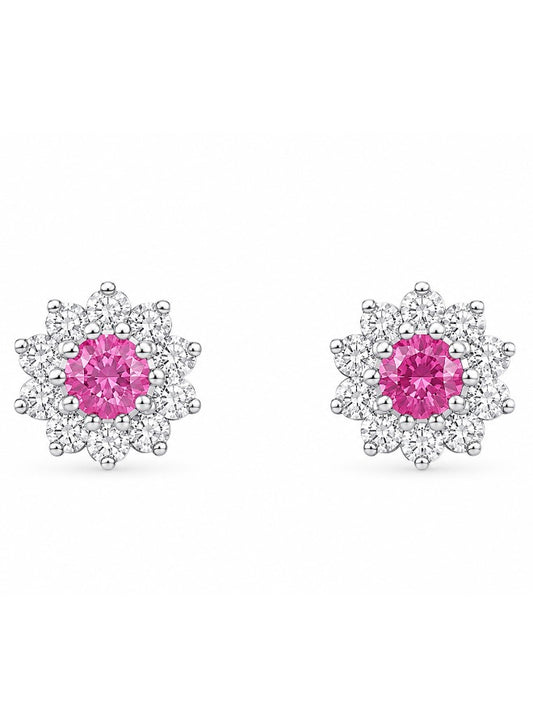 Ruby Floral Diamond Stud Earrings