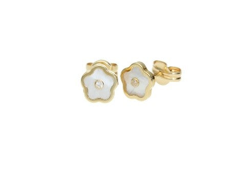 White Flower Gold Earrings