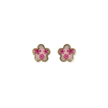 Pink Flower Gold Earrings