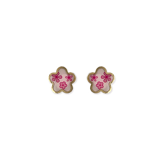 Pink Flower Gold Earrings
