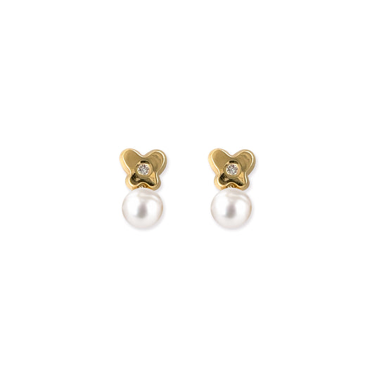 Butterfly & a Pearl Diamond Earrings