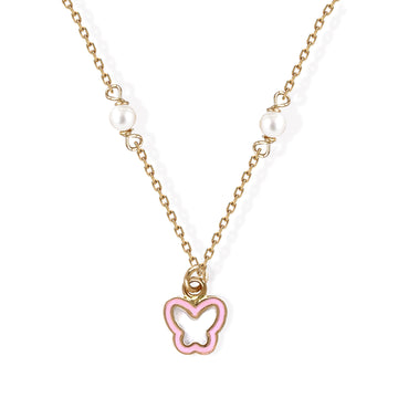 Butterfly Shape Gold & Pearl Necklace