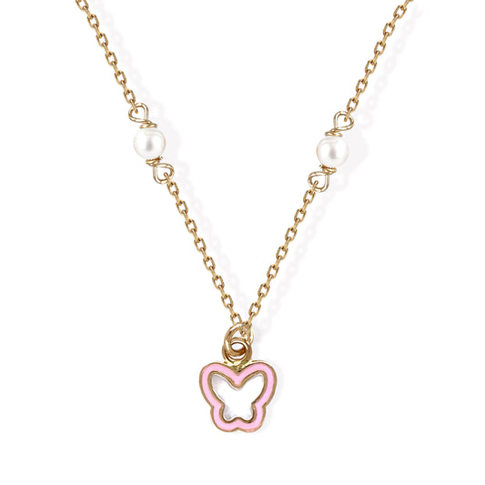 Butterfly Shape Gold & Pearl Necklace
