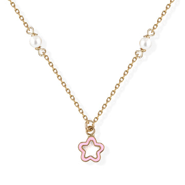 Flower Shape Gold & Pearl Necklace