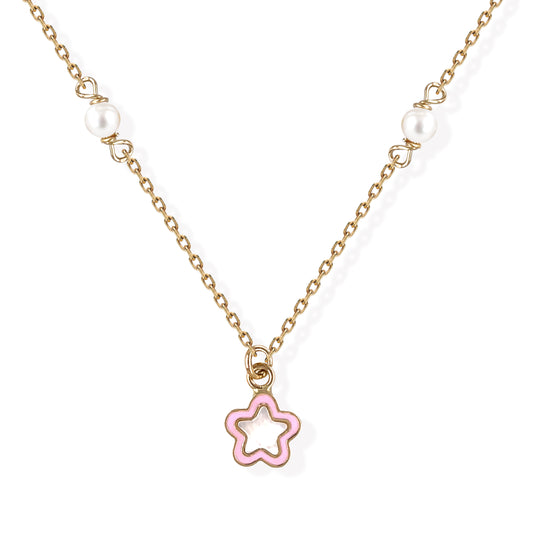 Flower Shape Gold & Pearl Necklace