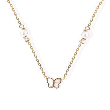 Butterfly Shape Gold & Pearl Necklace