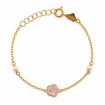 Pink Flower & Pearl Bracelet