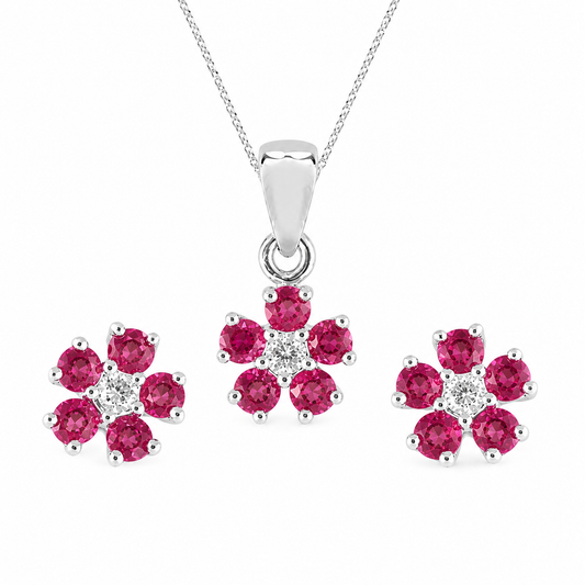 Roses Necklace & Earrings Ruby Set