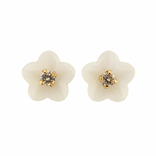 White Agate Flower Earrings