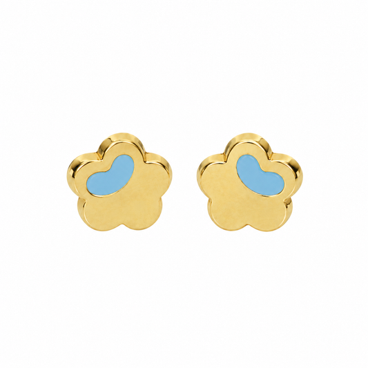 Blue Enamel Flower Earrings