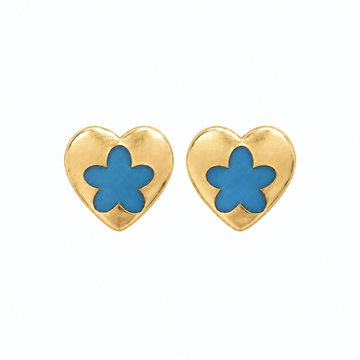Turquoise Flower Heart Stud Earrings