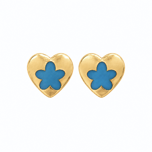 Turquoise Flower Heart Stud Earrings