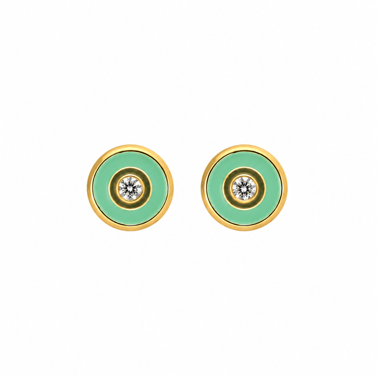 Mint Green Enamel Round Stud Earrings