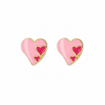 Pink Enamel Heart Stud Earrings