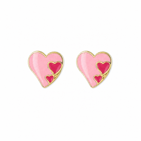 Pink Enamel Heart Stud Earrings