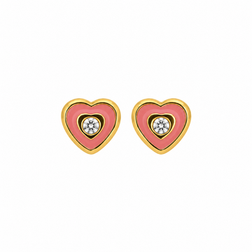 Pink Enamel Heart Stud Earrings
