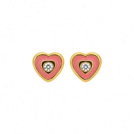 Pink Enamel Heart Stud Earrings