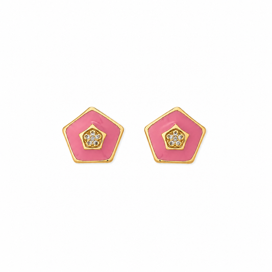 Pink Pentagon Stud Earrings