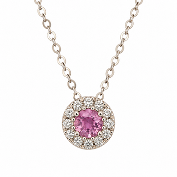 Pink Sapphire & Diamond Halo Necklace