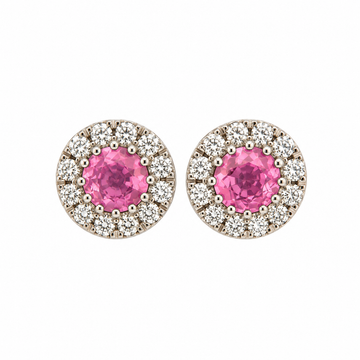 Pink Sapphire & Diamond Halo Earrings