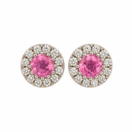 Pink Sapphire & Diamond Halo Earrings