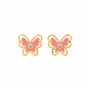 Pink Butterfly Enamel Earrings
