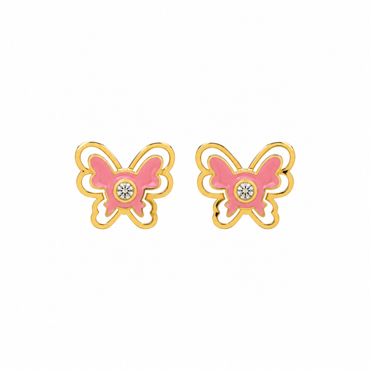 Pink Butterfly Enamel Earrings