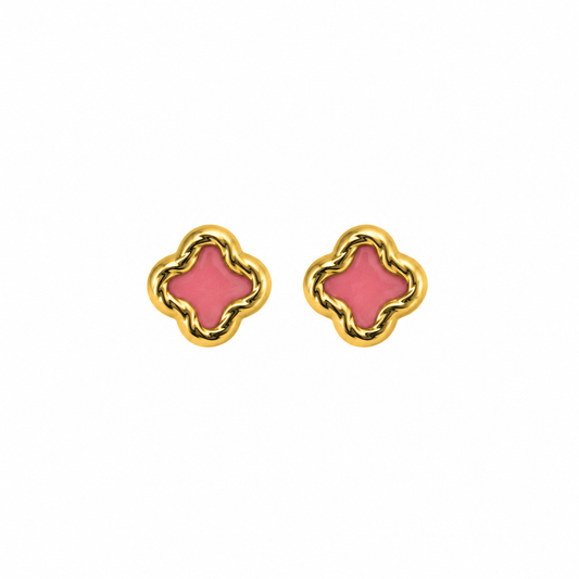 Pink Clover Stud Earrings Description: