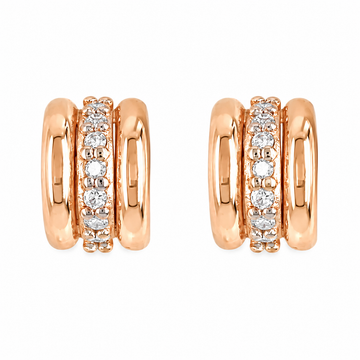 Gold & Diamond Triple Band Earrings