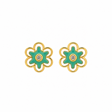 Green Enamel Flower Stud Earrings