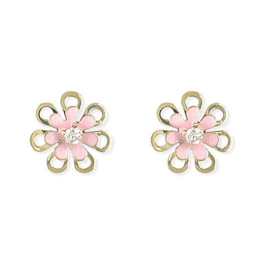 Pink Flower Enamel Earrings