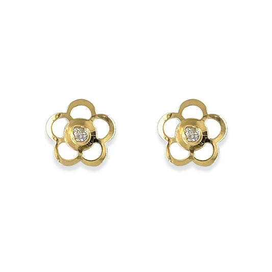 Flower Shape Gold and Diamond Earring