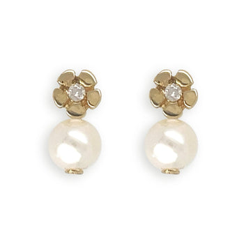 Flower Pearl & Diamond Earrings