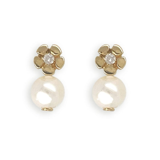 Flower Pearl & Diamond Earrings