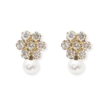 Flower shape Pearl an Gold and Diamond Earrings