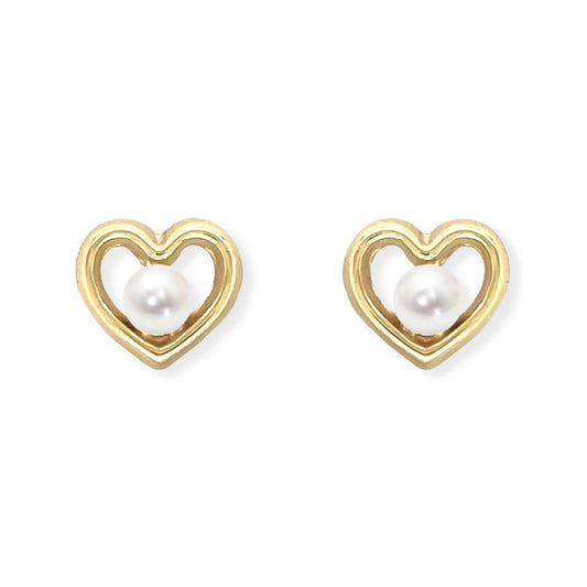 Heart Shape Gold and Pearl Earrings